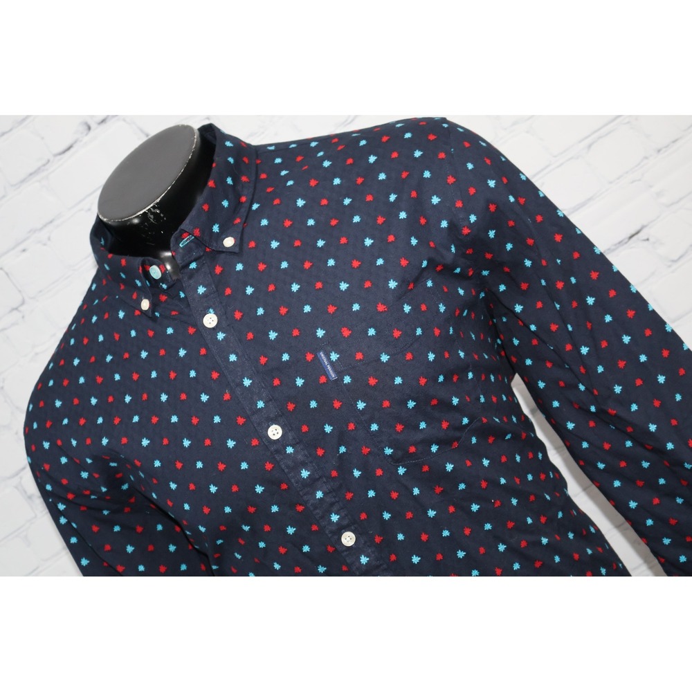 Original Penguin Button Down Dress Shirt Mens XXL Navy Blue Red Geometric Print